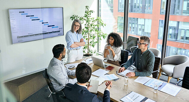 A meeting between employees asking a supervisor the best tips on providing the premium gift or digital rewards to VIPs.